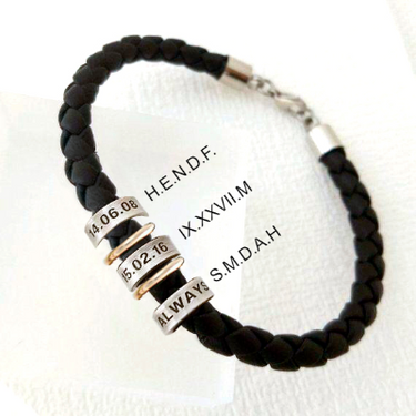 Pulsera sencilla con 3 aros de plata y argollas grabado